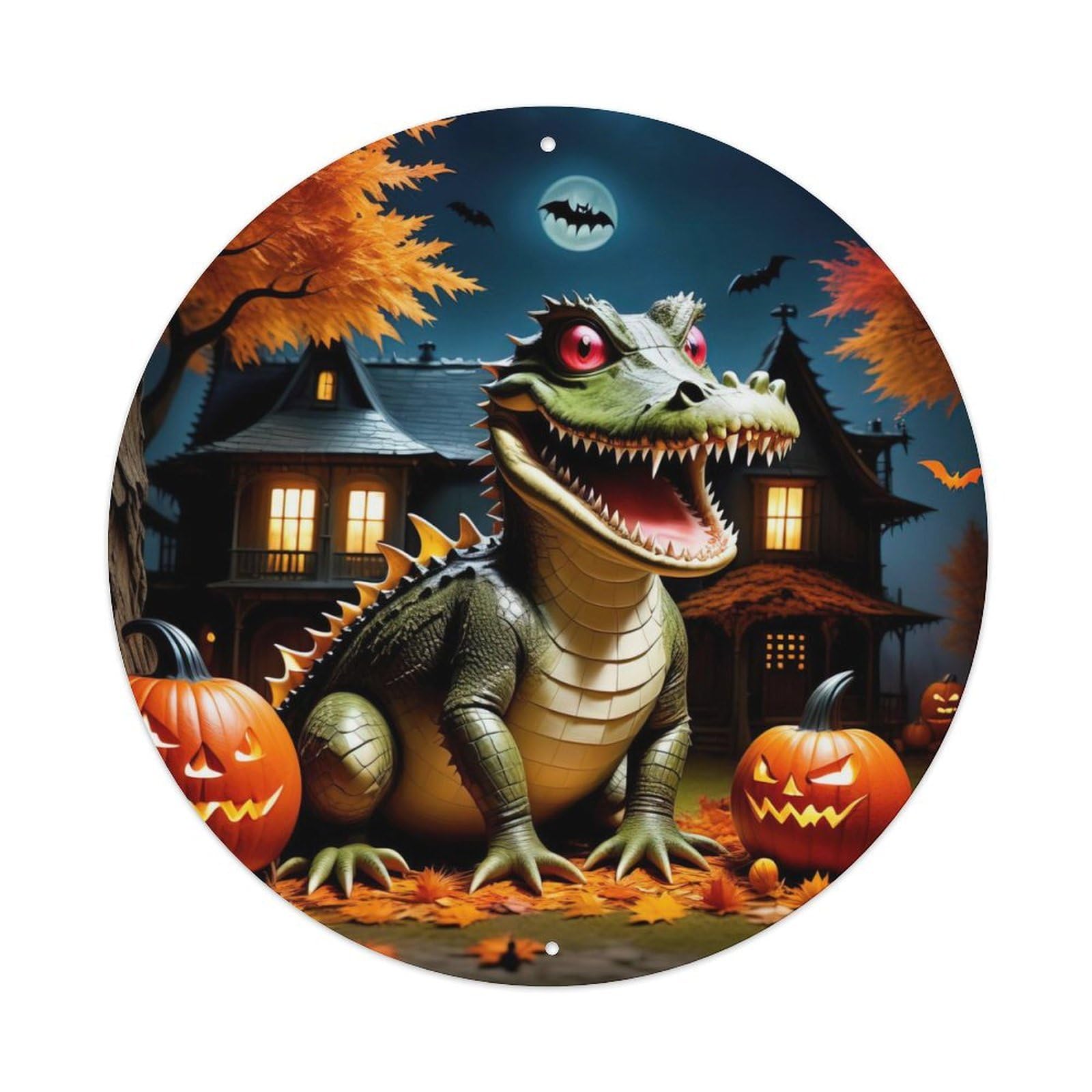 Animal Artwork Crocodile And Pumpkin Vintage Metal Tin Sign Plaque Wall Decor for Cafe, Club Bar, Office, Garden Metal Poster 8x8Inch