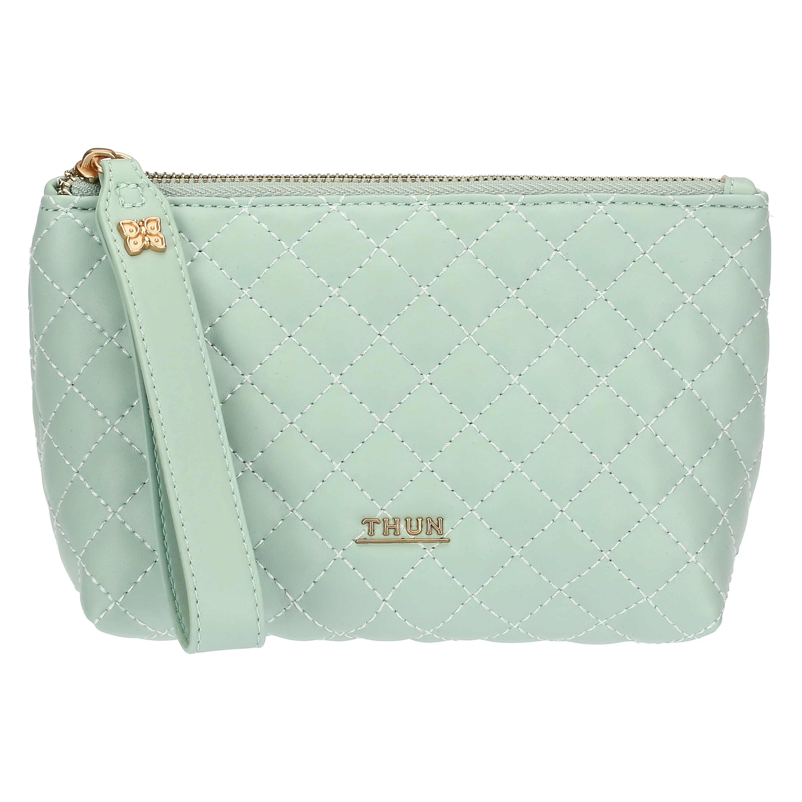 THUN - Pochette trapuntata, verde - ecopelle - Collezione Sempre con me - 17 x 8 x 13 cm