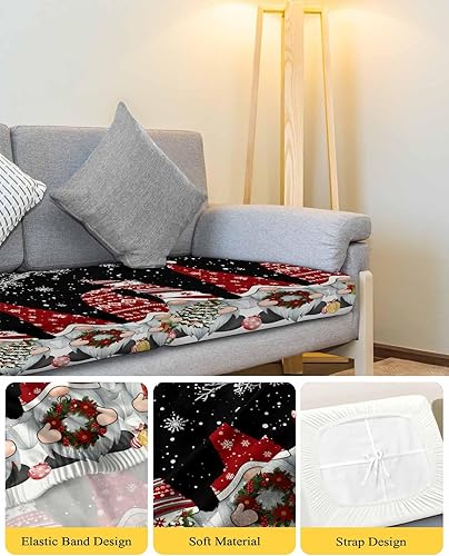 Miniatura 4 de Fundas de cojín elásticas negras para sofá de Navidad, seccional/individual/L/T, funda protectora para muebles con parte inferior elástica, gnomos