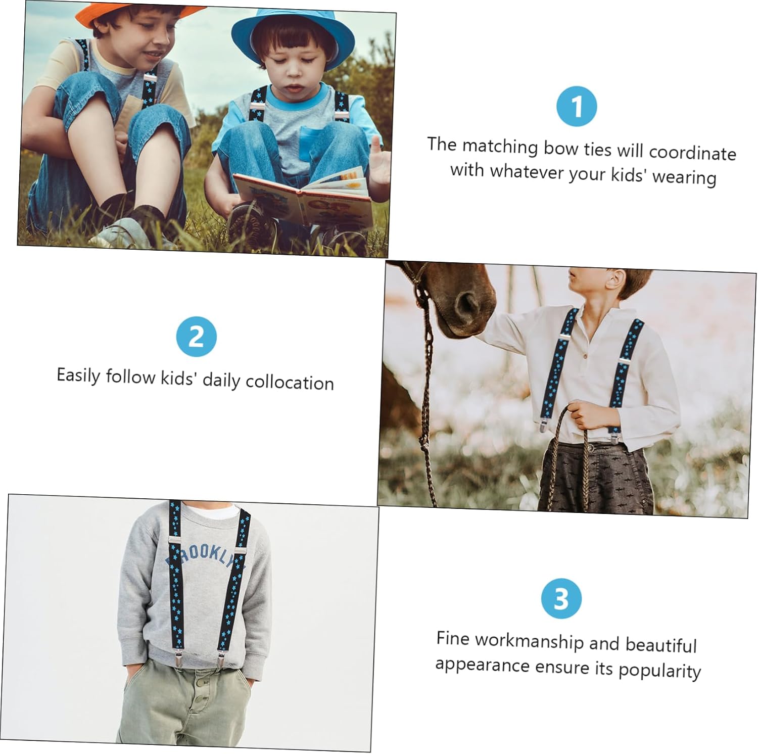 Ipetboom Children's Adjustable Printed Suspenders 2 Pcs Strong Clips Stylish Star Pattern Elastic Trouser Strap for Boys and Girls Random Color