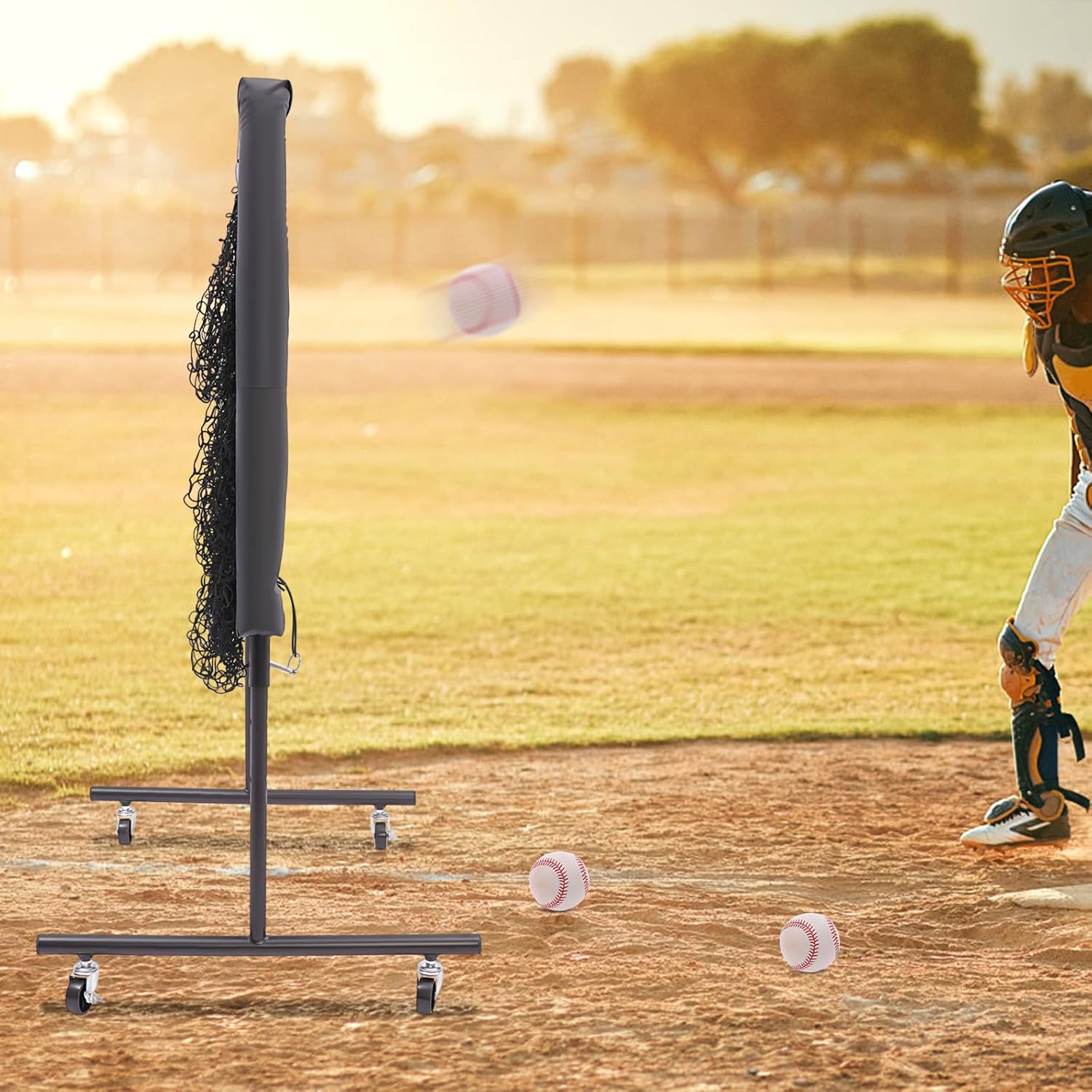 9 Holes Multifunctional Adjustable Golf Practice Net, Adjustable Heights Baseball Practice Net, for Baseball Lovers (Black+CASTERS)