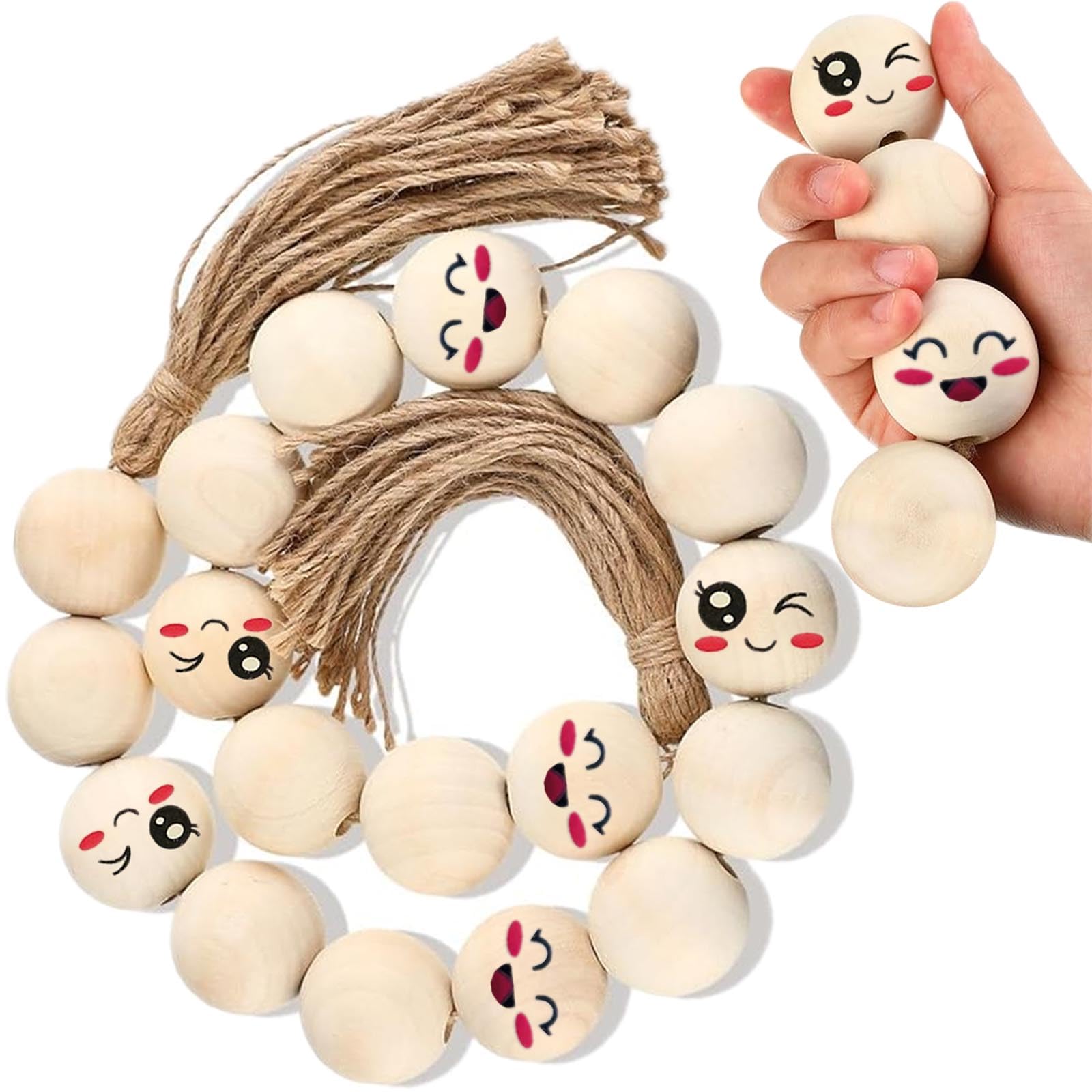 Palline Di Legno Con Faccine - 60 Pezzi Con Foro Per Lavoretti Creativi - Foto 13