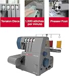 SINGER X5004-HD Metal Frame Serger & Overlock Machine | 2-3-4 Stitch Capability, 8 Built-In Stitches, 1300 Stitches per minute, Adjustable Differential Feed & 2 LED Lights (Grey/Blue)