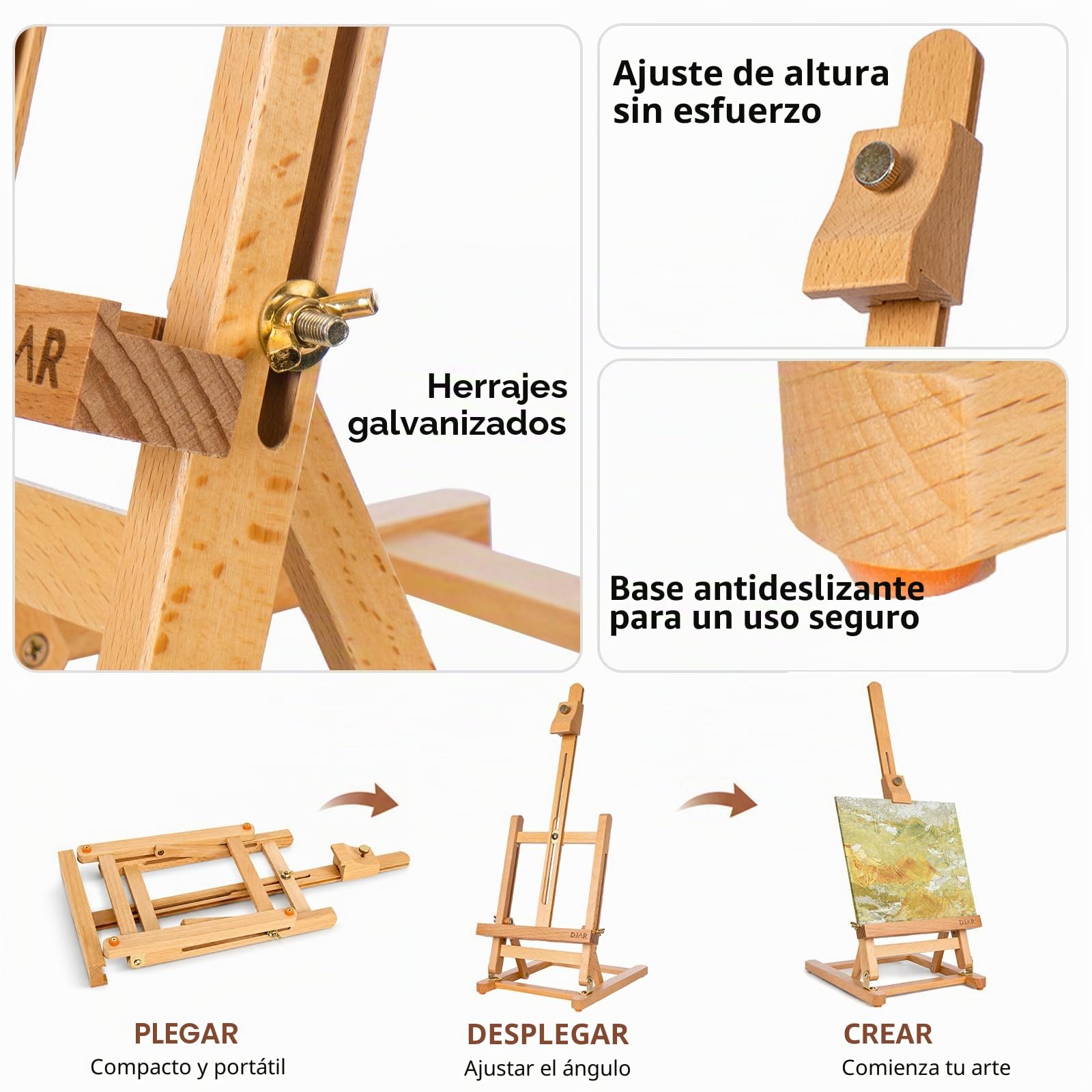 25" Mini H-Frame Caballete de Arte, Ajustable de madera de haya caballete de sobremesa de madera para la pintura, la pintura portátil de visualización de dibujo de pie para adultos, natural