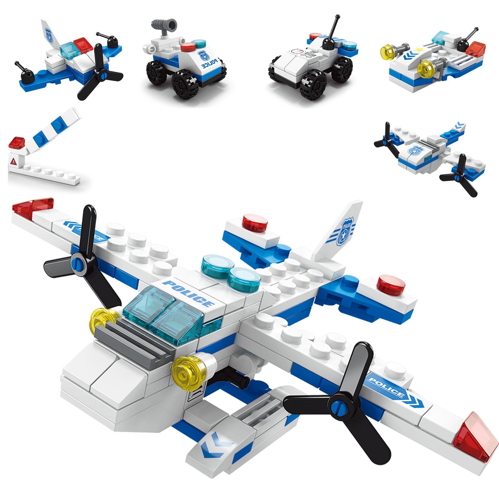 Sky Police Airplane Building Blocks Toy, 137 PCS STEM Construction Set, 7-in-1 Transformable Model Kit for Kids Ages 6-12