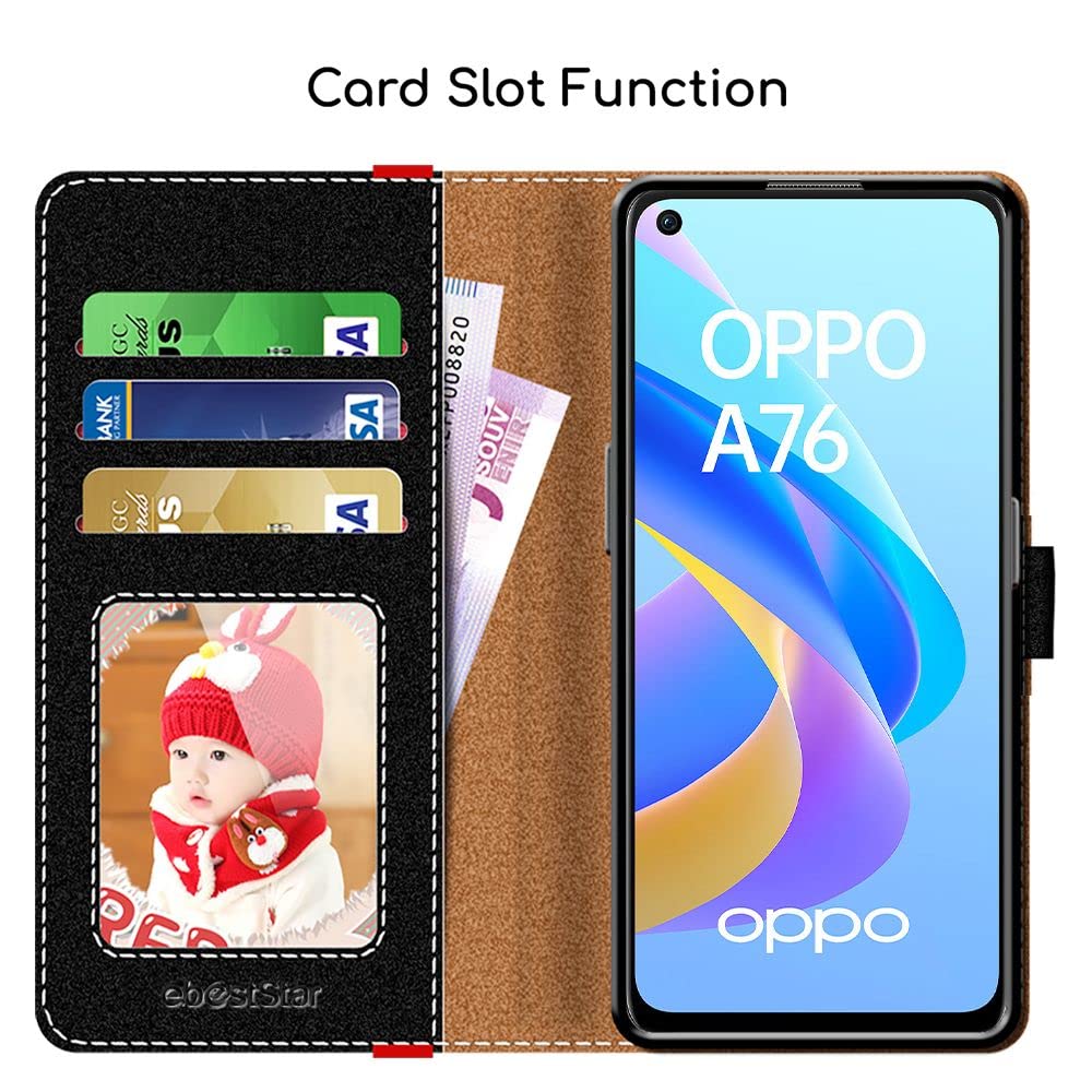 ebestStar - Cover per Oppo A76, Custodia Libro Protezione Portafoglio, Pelle PU Porta Carte, Nero/Rosso + Vetro Temperato
