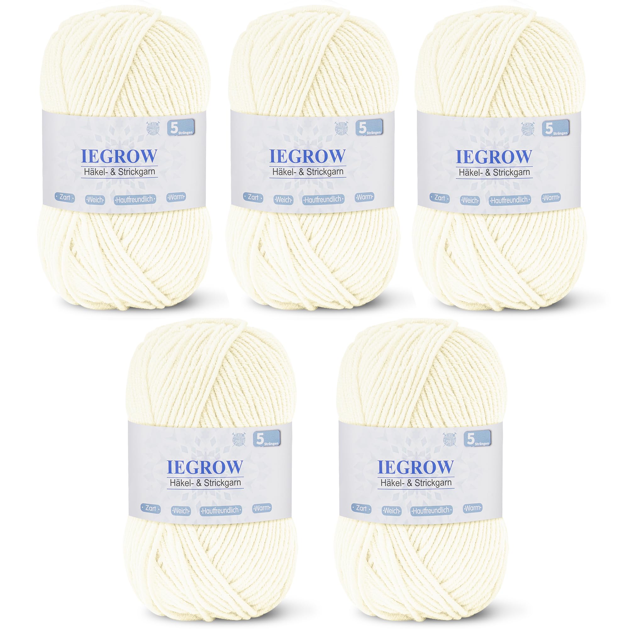 Häkelgarn (50g x 5 Farben), 5-fach Garn zum Stricken, Garn zum Häkeln und Stricken, Handstrickgarn-Sets