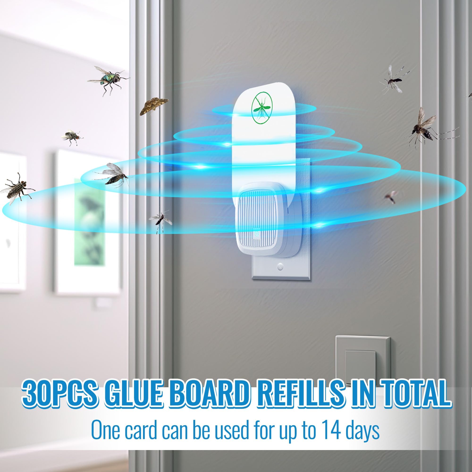 Qualirey 30 Pack Flying Insect Trap Refill Compatible with VEYOFLY Fly Trap VF01, Glue Board Insect Catcher, Replacement Sticky Glue Cards for Insect Bug Mosquito Gnat Fruit Fly Trap Indoors