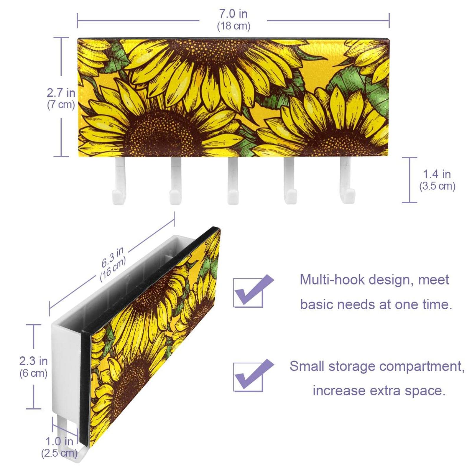 Portachiavi Da Parete Decorativo Con Girasoli E Bassotti - Gancio In Acrilico E ABS, 18x10,5 Cm - Per Ingresso, Corridoio, Regalo