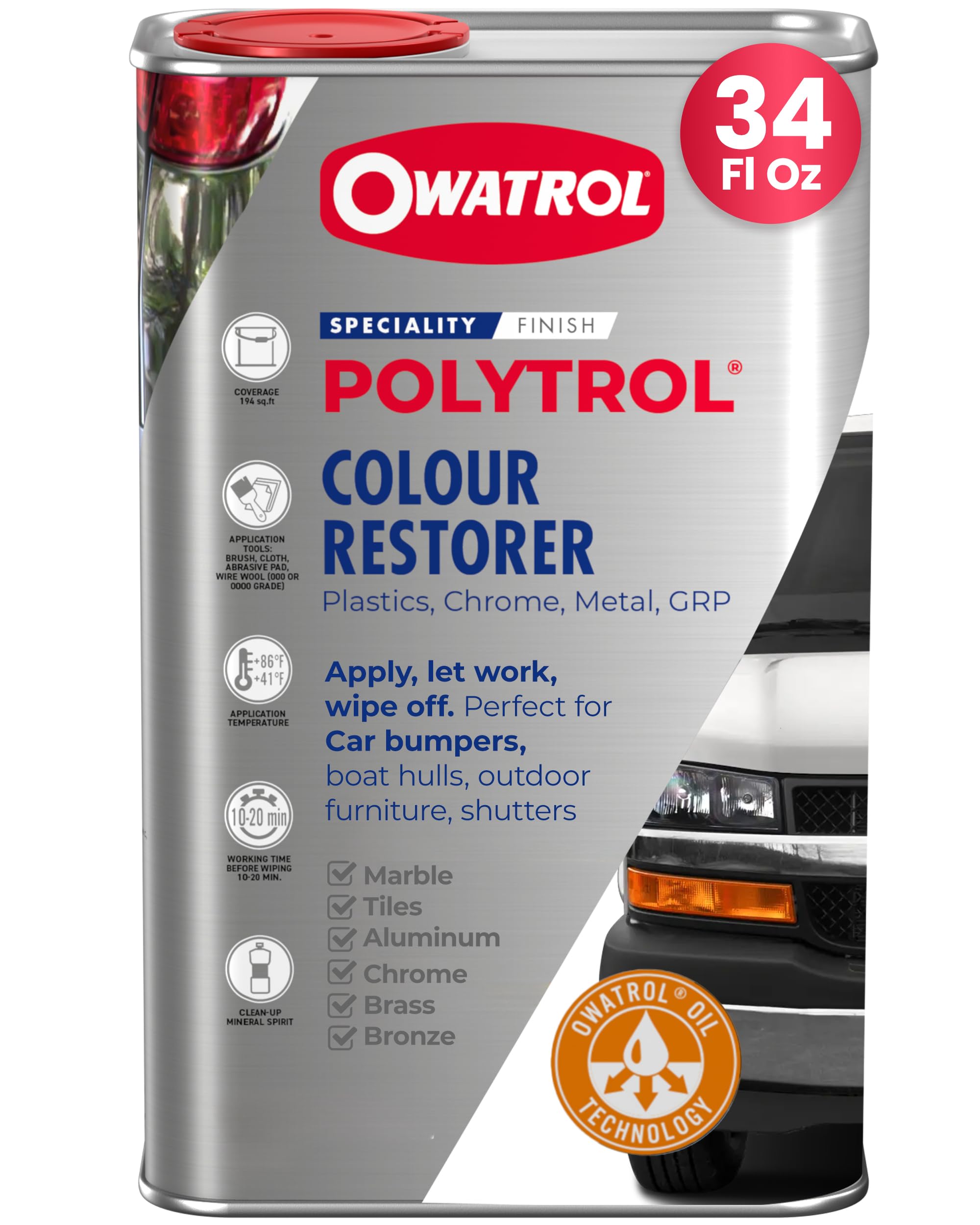 Owatrol Polytrol Colour Restorer, Easy to Apply & Deeply Penetrating, Perfect for Restoring Metals, Plastics, GRPs, PVCs, UPVCs, Composites, Chromes, Gelcoats & More - 1 Litre