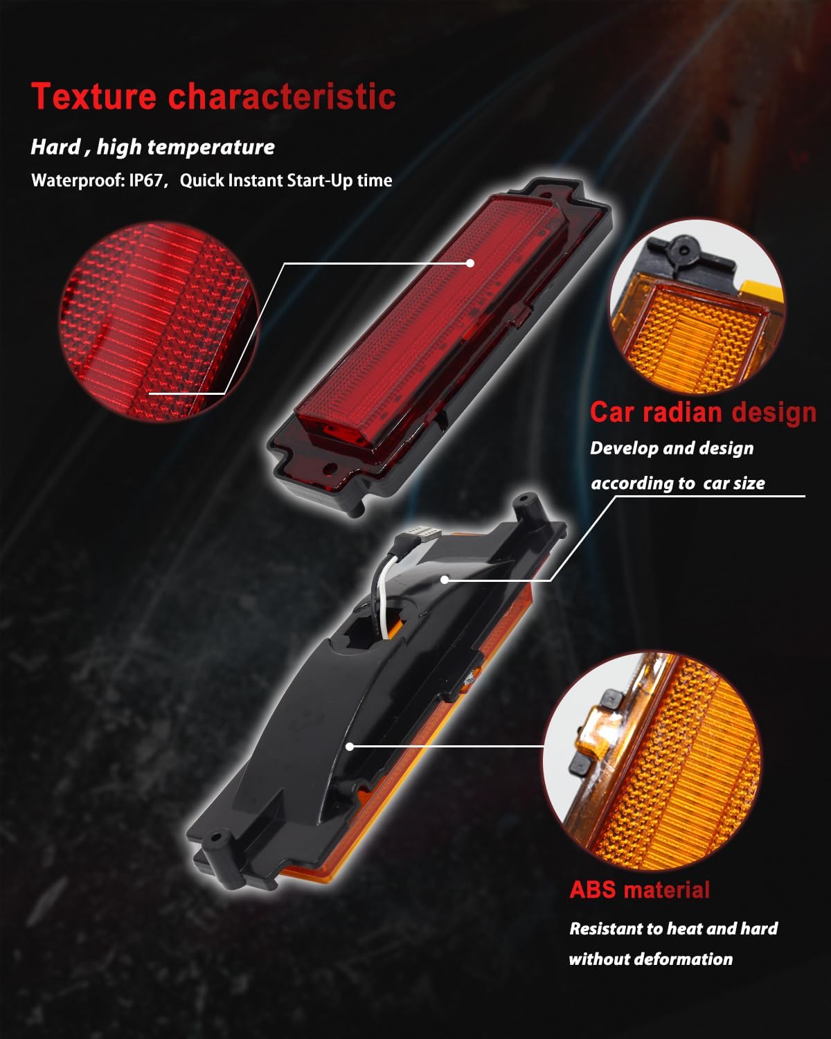 Amber Lens Amber LED + Red Lens LED Front & Red Rear Side Marker Lights For 1981-1988 Chevy Monte Carlo SS （ 2Pairs (4 Pieces) Bumper Side Marker Indicator Lights）