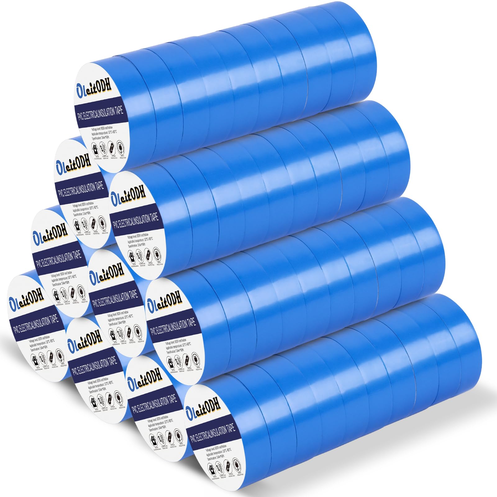 Oleitodh 100 Rolls Blue Electrical Tape Bulk 3/4 Inch x 66ft, Waterproof Vinyl Electric Tape High Temp Insulation Tape for Electrical Protection Home