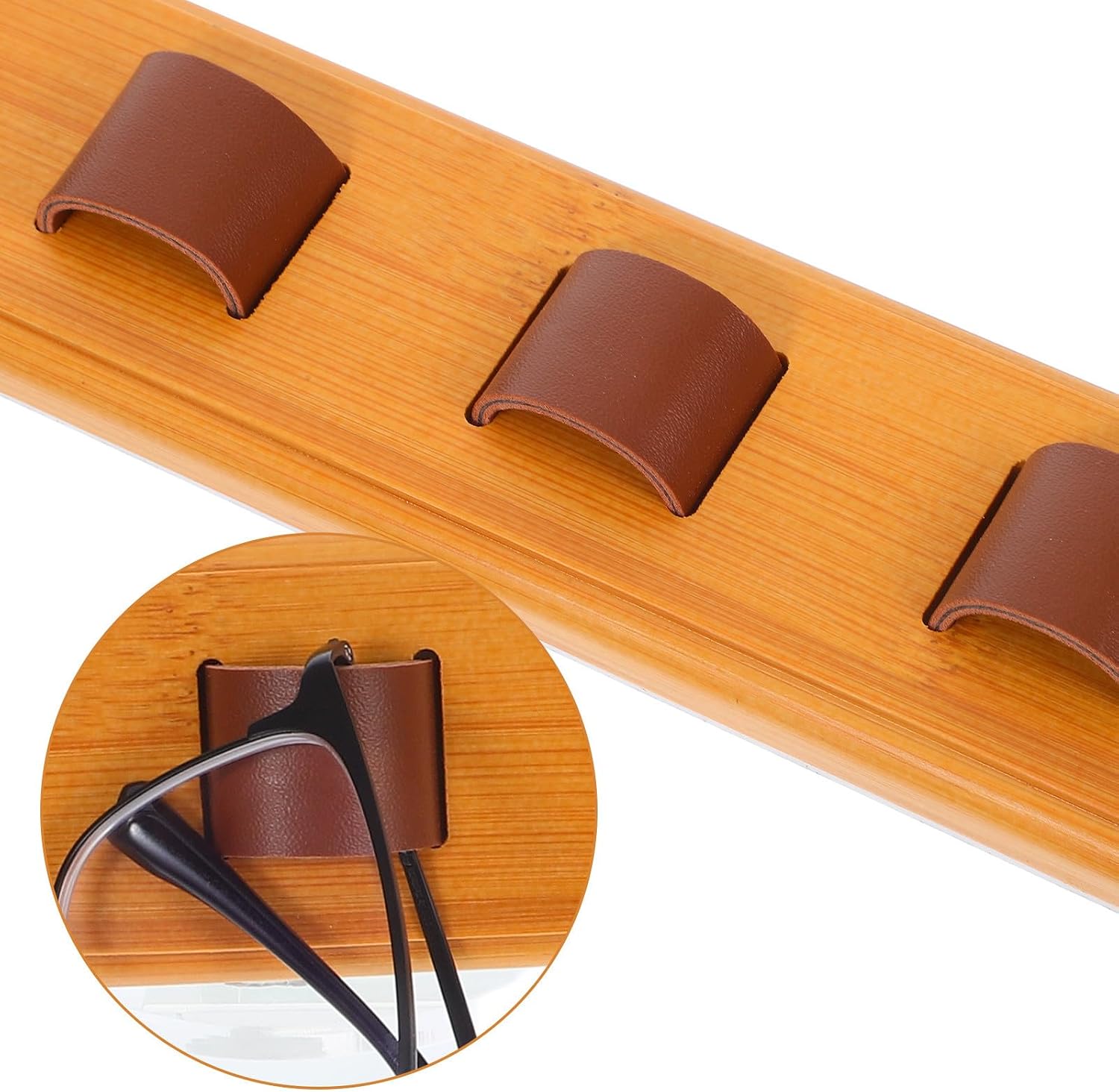 NUOBESTY Wall Mounted Wooden Eyeglass Storage Rack Compartments, Khaki | Multiple Display Tiers, Easy Assembly, Sturdy Construction, Easy Cleaning