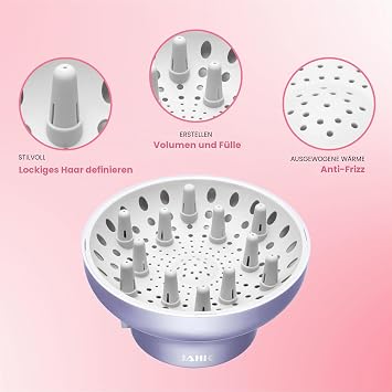 Hair Diffuser Super Stable 4.4-6.6 cm for Curly and Wavy Hair Universal Attachment for Hair Dryer Diffuser Hair Curls (Lavanda)