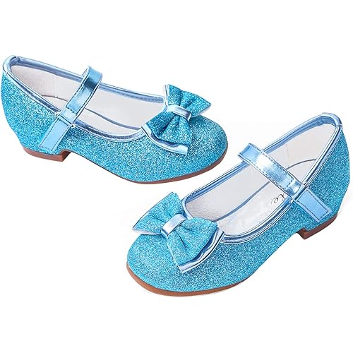 Stelle Girls Dress Shoes Glitter Princess Shoe Flower Mary Jane Low Heels Party Wedding Prom Footwear for Toddler Kids
