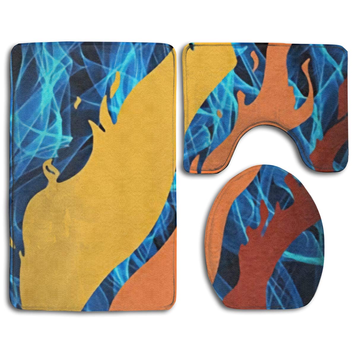 Preston Fire Nation Playz Gamer Flame 3-Piece Washable Bathroom Rug Set，Soft Non Slip Bath Mat + Contour + Toilet Lid Cover