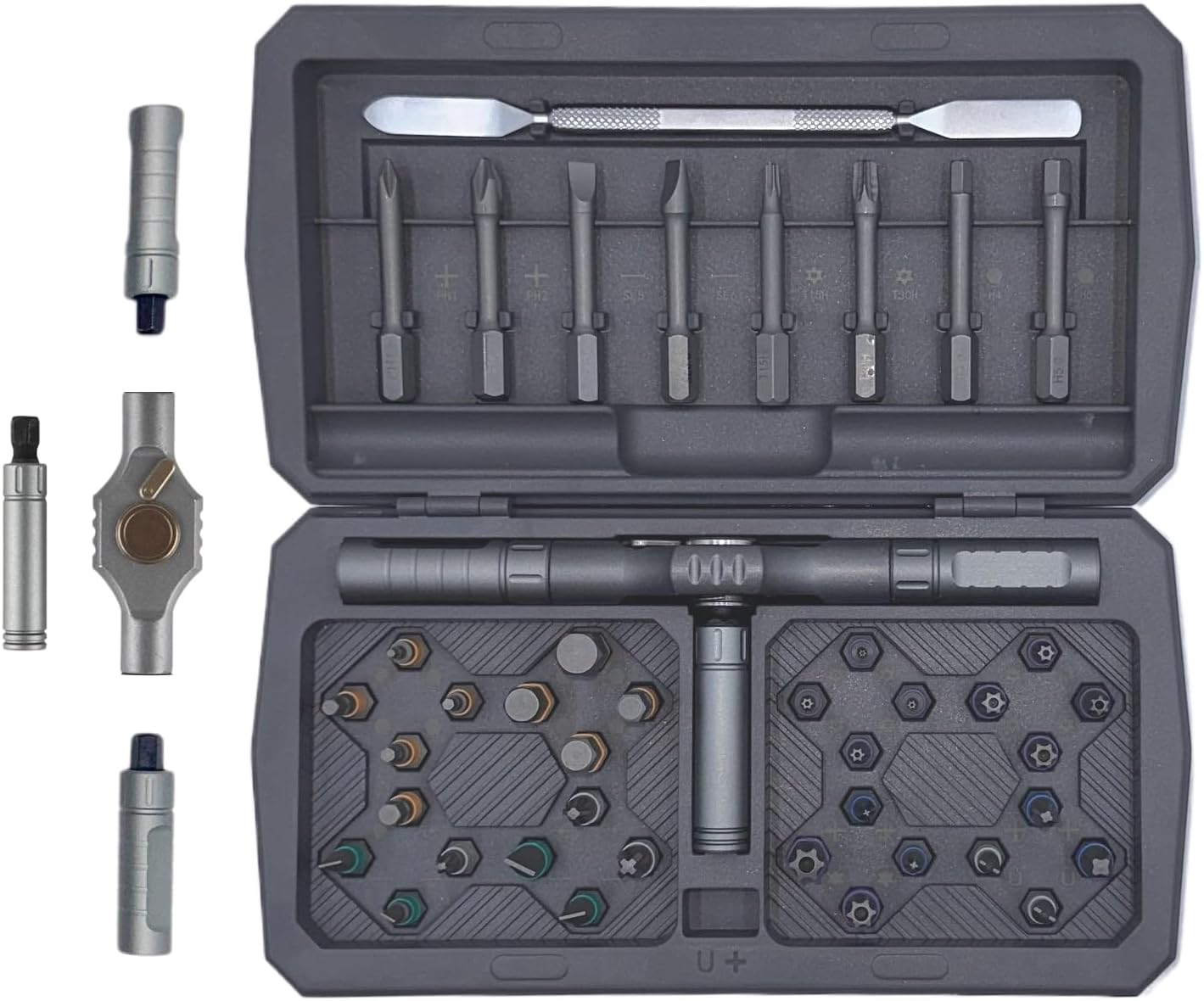 43-in-1 Magnetic Screwdriver Set, Multifunctional Ratchet Screwdriver Set, Free Combination Portable Repair Tool Set for Furniture, Bicycle, Doorbell, Computer, Watch and Eyeglass Repair (Gray)