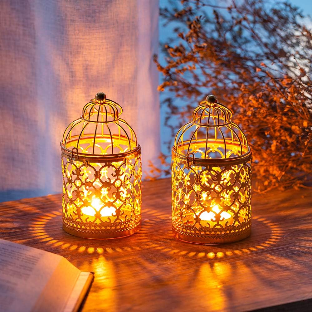 NUPTIO 6 Pcs Small Metal Tealight Hanging Birdcage Lantern, Vintage Decorative Centerpieces of Wedding, Party, Gold : Home & Kitchen