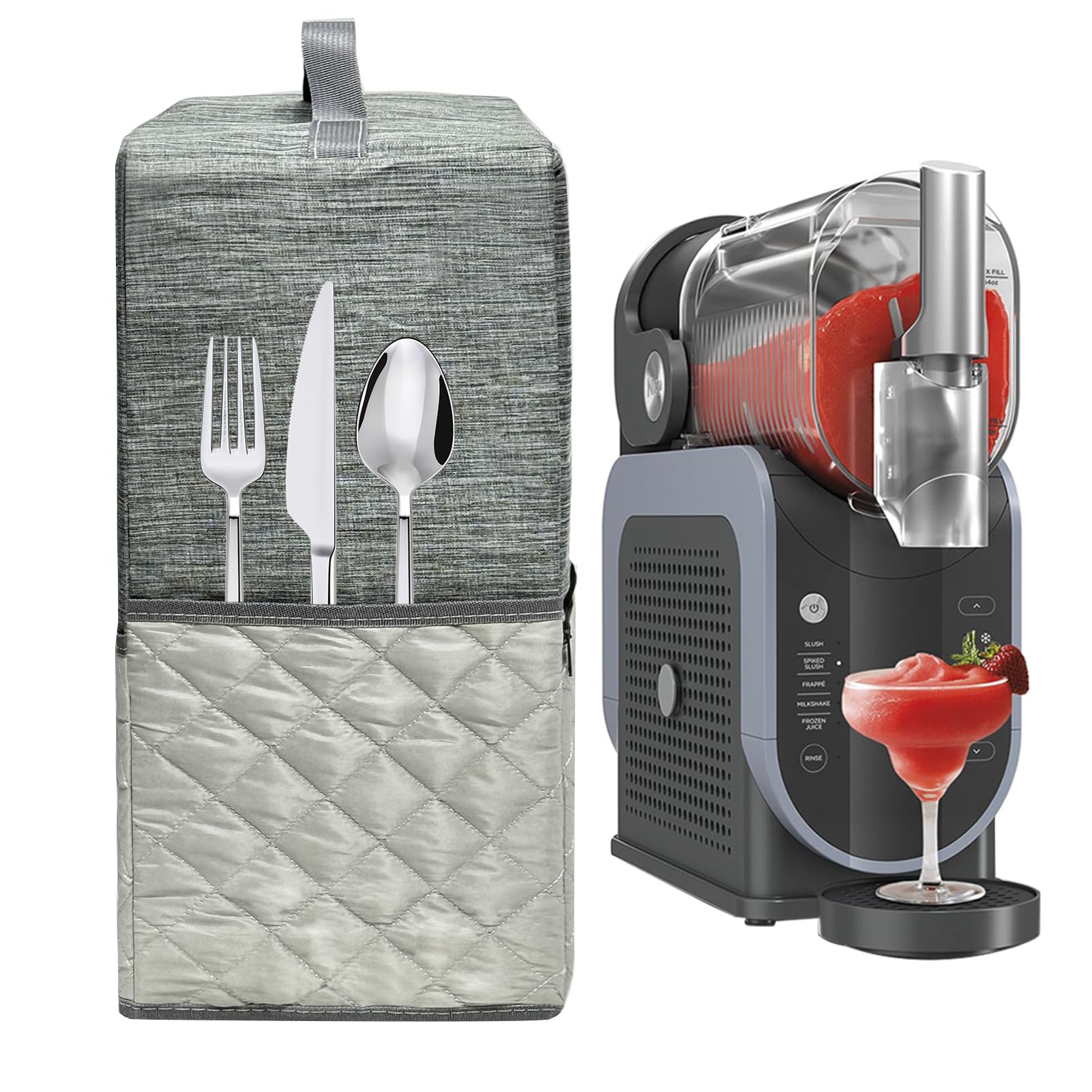 Skyearman Grey Dust Cover For Ninja Slushi Machine Frozen Drink Maker, Compatible For Ninja Fs301uk Nylon Aluminium Foil Waterproof Cover With Four Quilted Pockets,