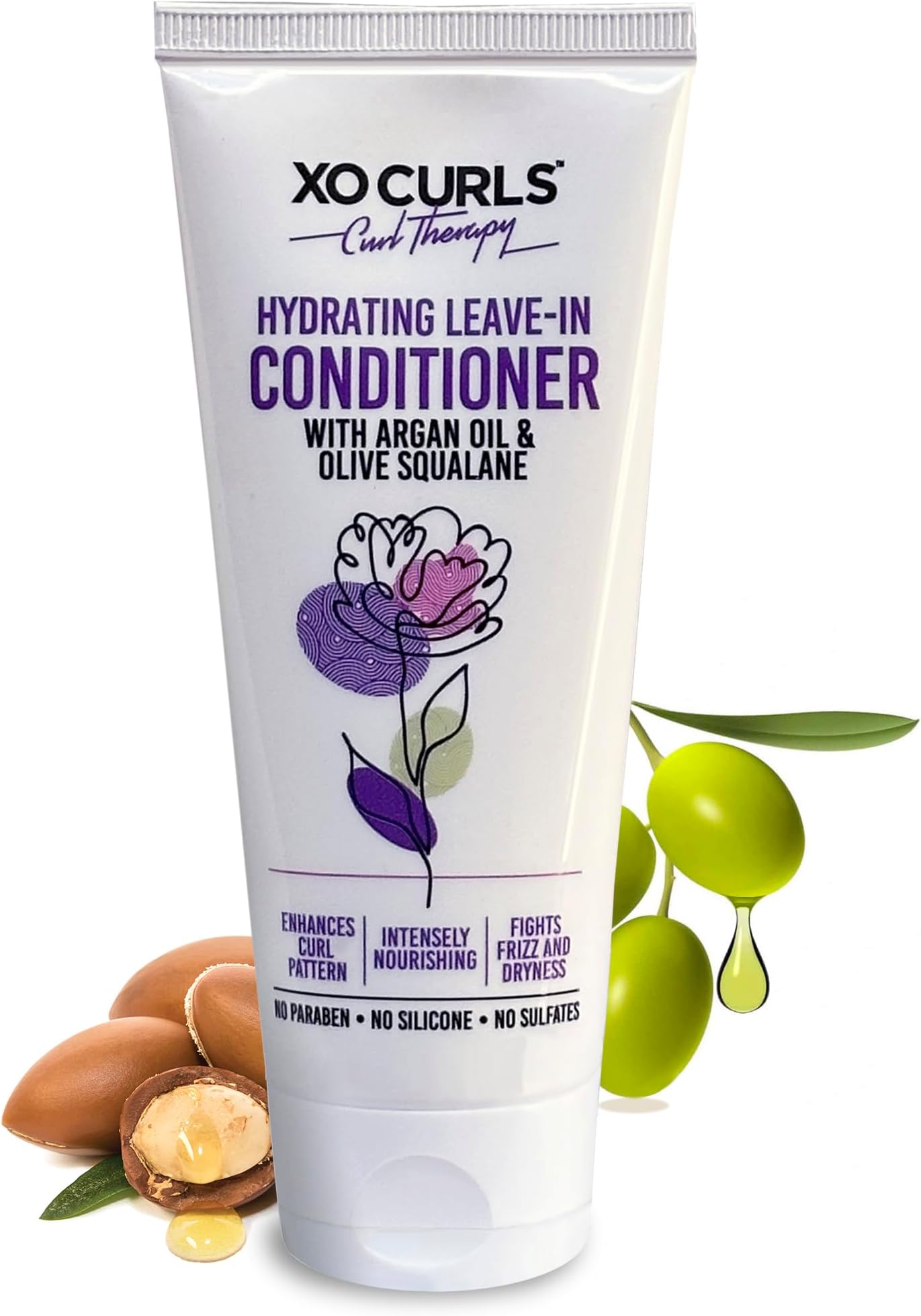 XO Curls Hydrating Leave-In Conditioner (100ml) with Argan Oil & Olive Squalane – Frizz-Free Curly Hair Cream for Men & Women – Tames Frizz, Enhances Natural Curls & Gives Shine.