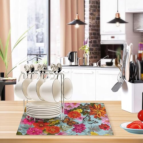 Vista 94 de Tapete de café para cafetera, máquina para cafetera, mesa, tapete absorbente de cuero para secar platos para encimeras de cocina, 18 x 12 pulgadas