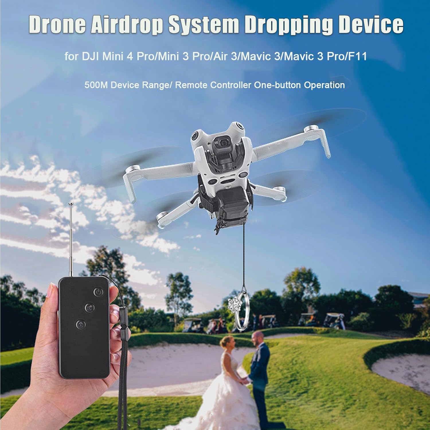 Drone Payload Release Airdrop System Dropping Device for DJI Mini 4 Pro/Mini 3 Pro/Air 3S/Air 3/Mavic 3/Mavic 3 Pro Drone Clip Delivery Transport Device for Fishing Bait Release&Wedding&Search &Rescue