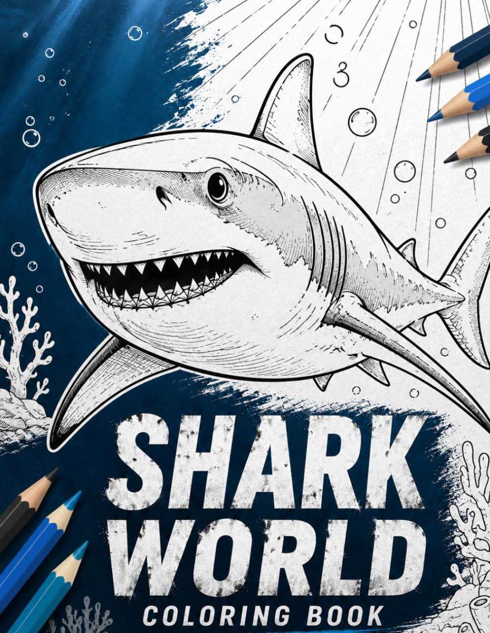 Shark World Coloring Book: Detailed Ocean Wildlife Designs for Teens and Adults, Realistic Sea Life Coloring Book for Stress Relief and Relaxation ... and Deep Sea Sharks (40 Unique Pages)