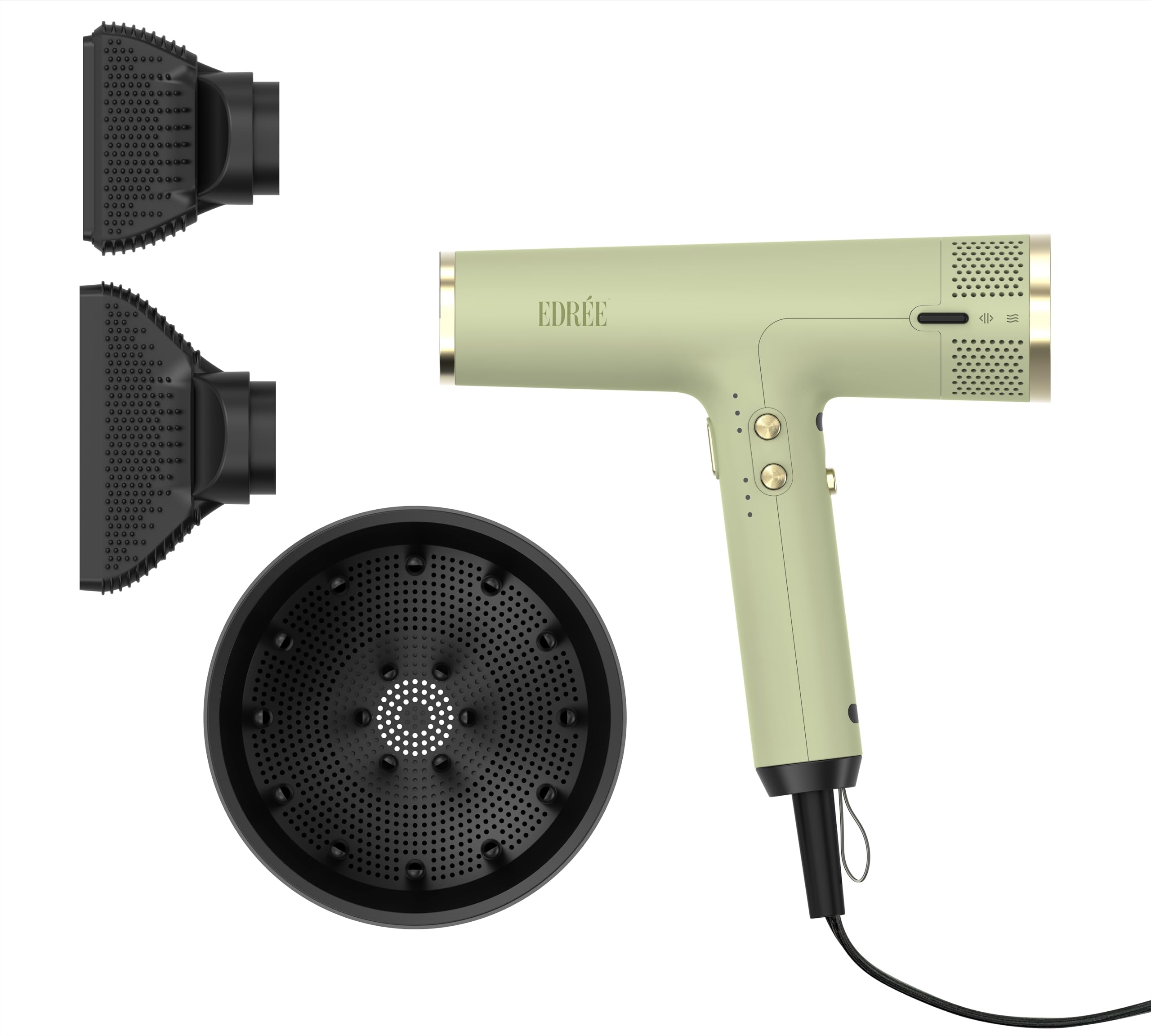 Edrée The Theia Aerosonic Professional Blow Dryer with Diffuser - Ionic Hair Dryer with Attachments, Lightweight Quiet Blow Dryer, 3 Heat & 4 Speed Settings, 360 Swivel Cord (Sage)