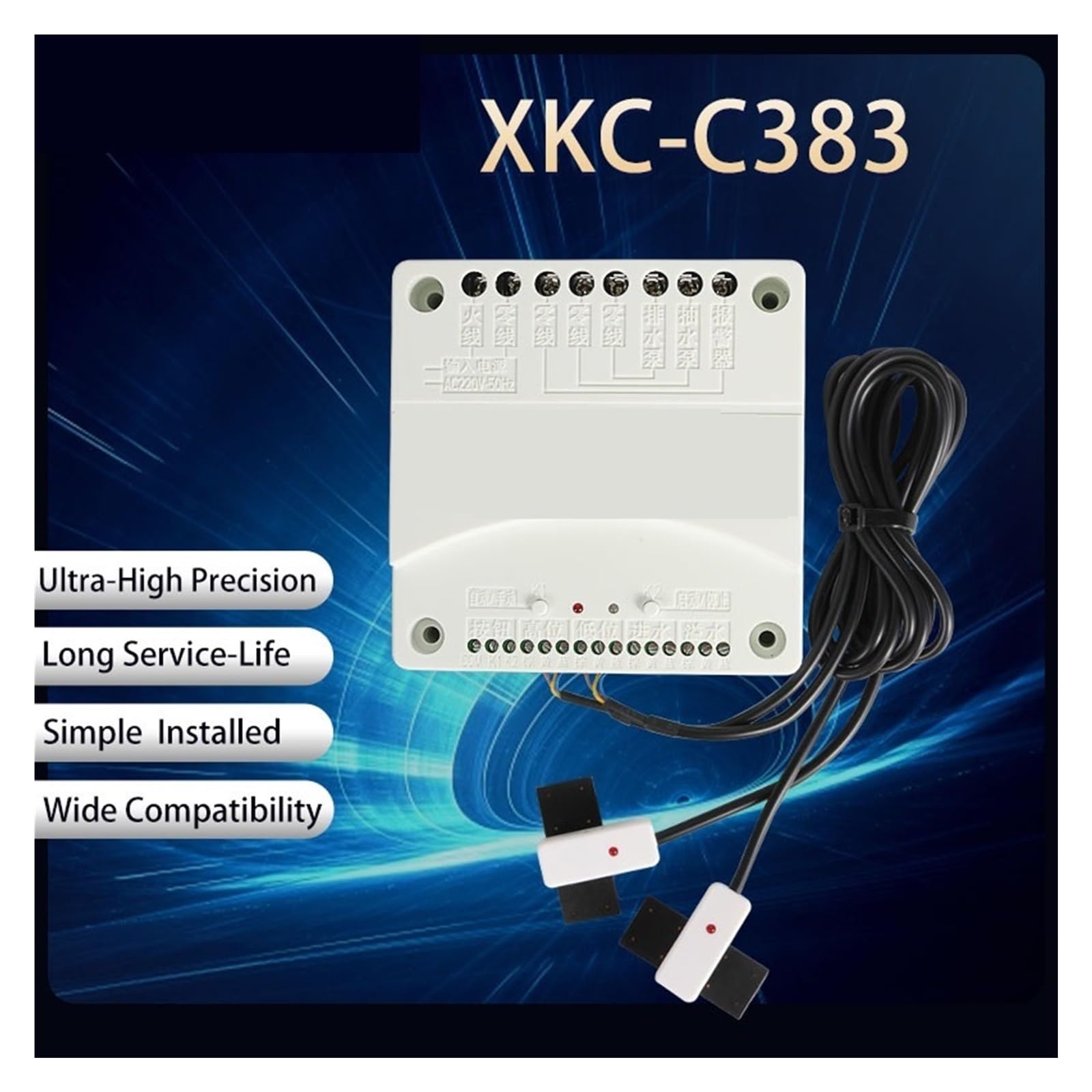Sensore di livello acqua, XKC-C383 Regolatore automatico del livello del liquido di drenaggio del pompaggio 'acqua, controllori dei sensori di livello 'acqua opzionali(12v24v-3P overflow)