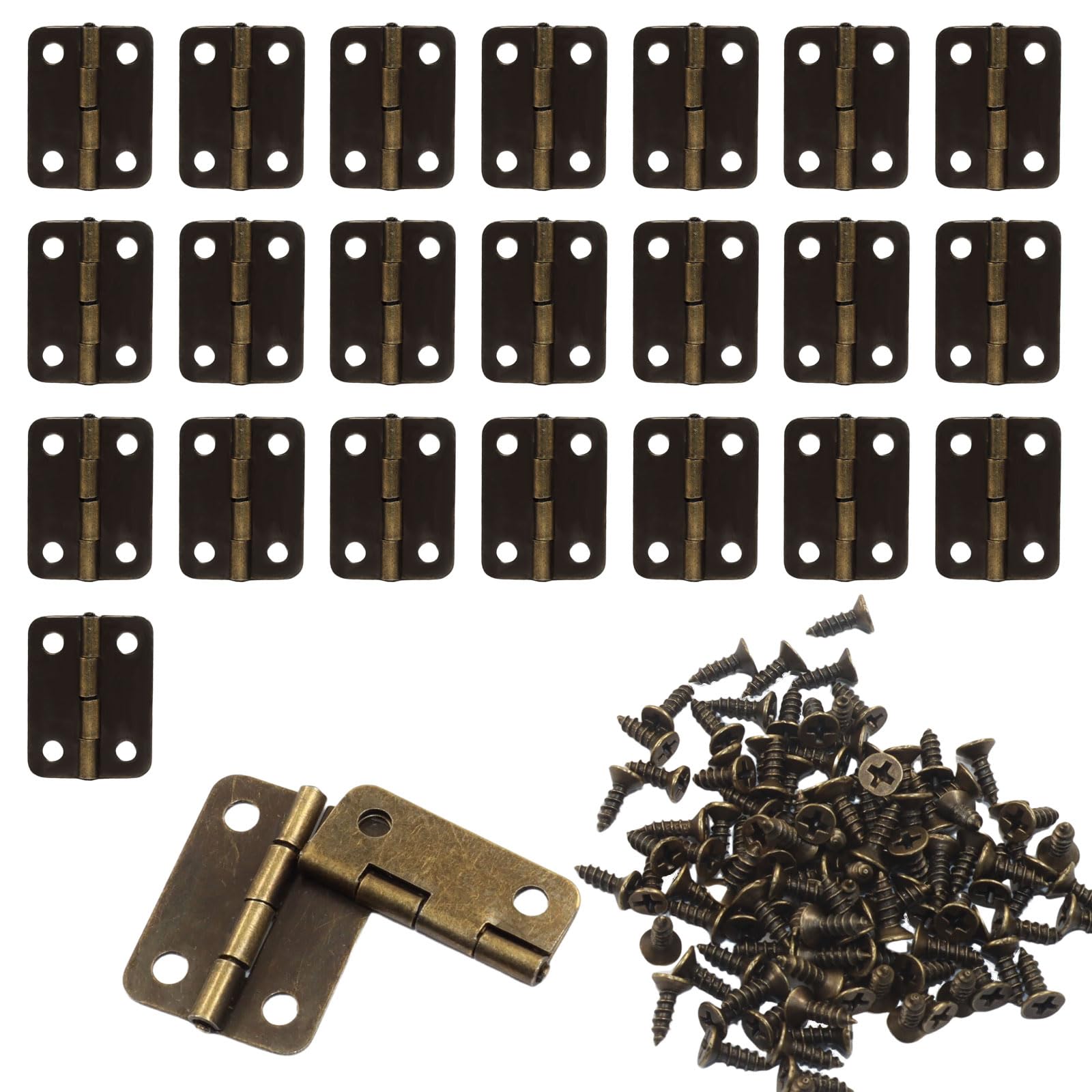 Murtenze 24Pcs Butt Hinge, 1" x 3/4" Metal Foldable Door Hinges with Screws for Cabinet Door Closet, Jewelry, Wooden Box (Antique Bronze)