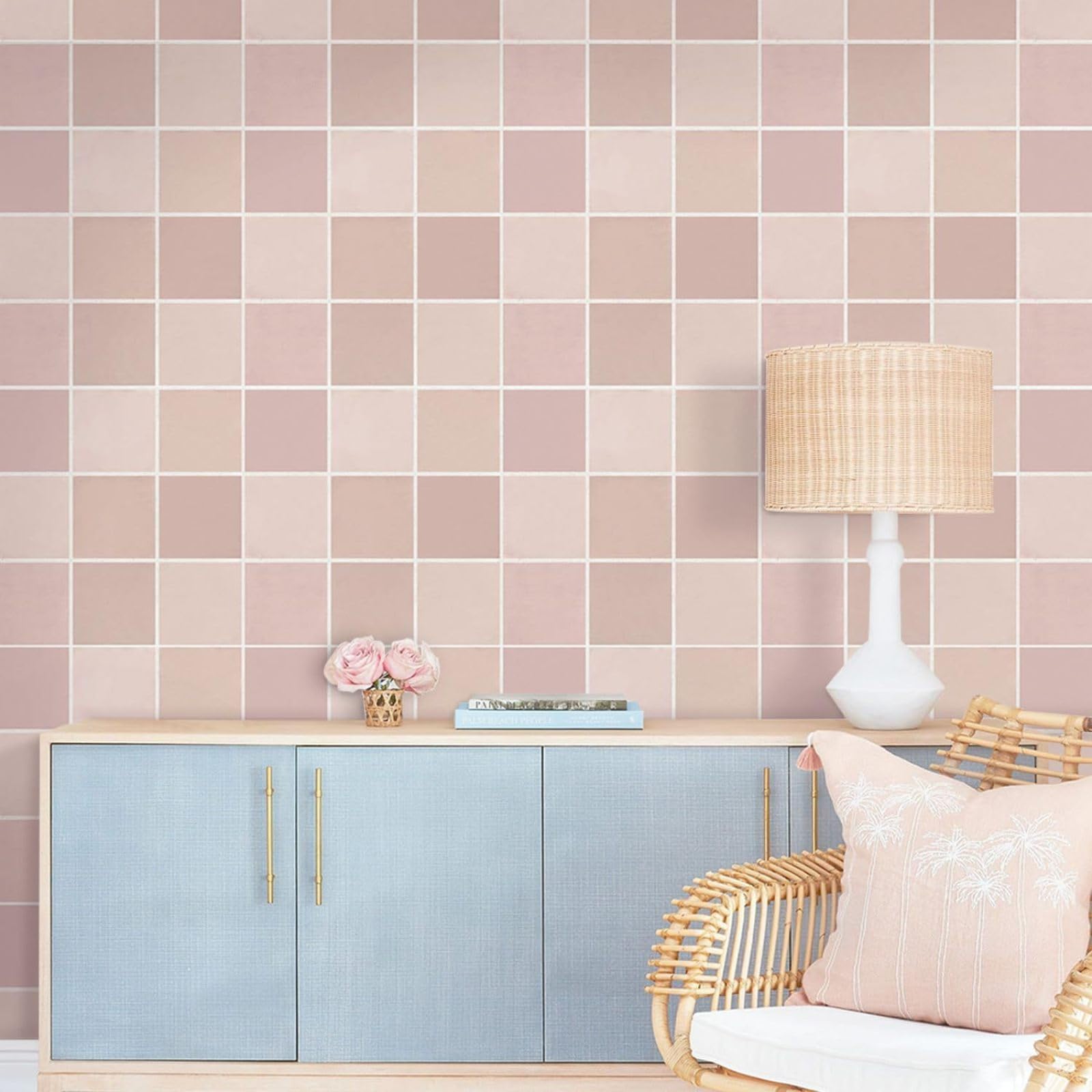 Piastrelle Adesive Cucina Modello Geometrico Rosa Pavimento pvc Adesivo Mobili Decorazioni Piastrelle Adesive Bagno Impermeabile Resistenza all'olio Mattonelle Adesive