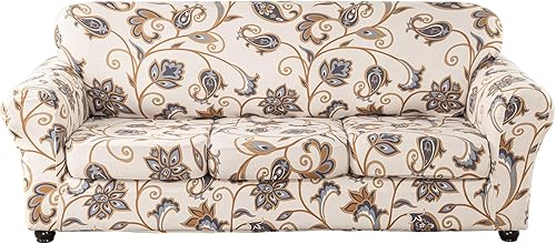 Lamberia Funda estampada para sofá de 3 cojines, funda de sofá de alta elasticidad de 4 piezas con tres fundas de cojín separadas, parte inferior