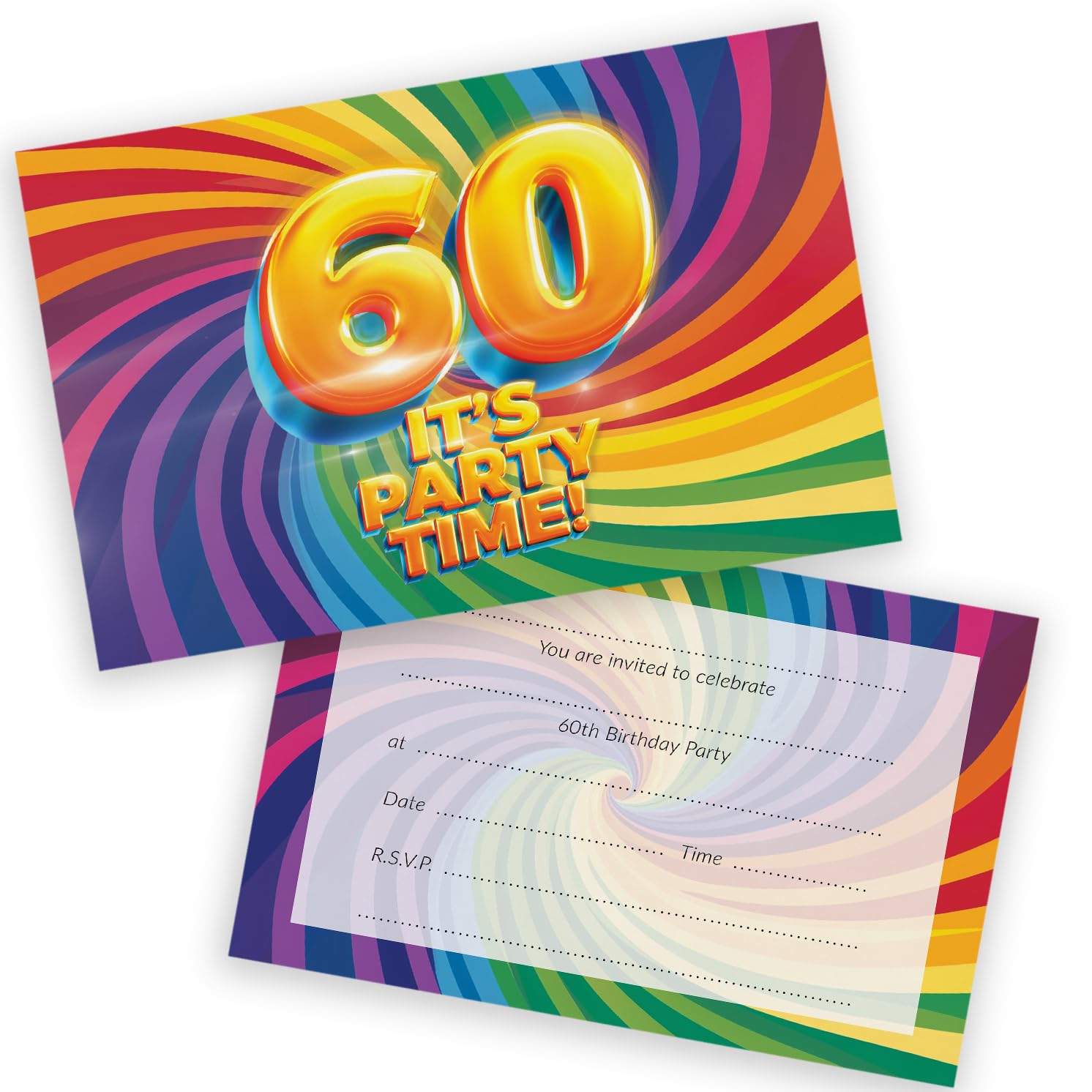 60th Birthday Party Invitations Men Women - Now It's Party Time 28 Pack - Adults Birthday Invitations for Friends Family A6 Bday Party Invites Invitation Cards with Folding Envelopes