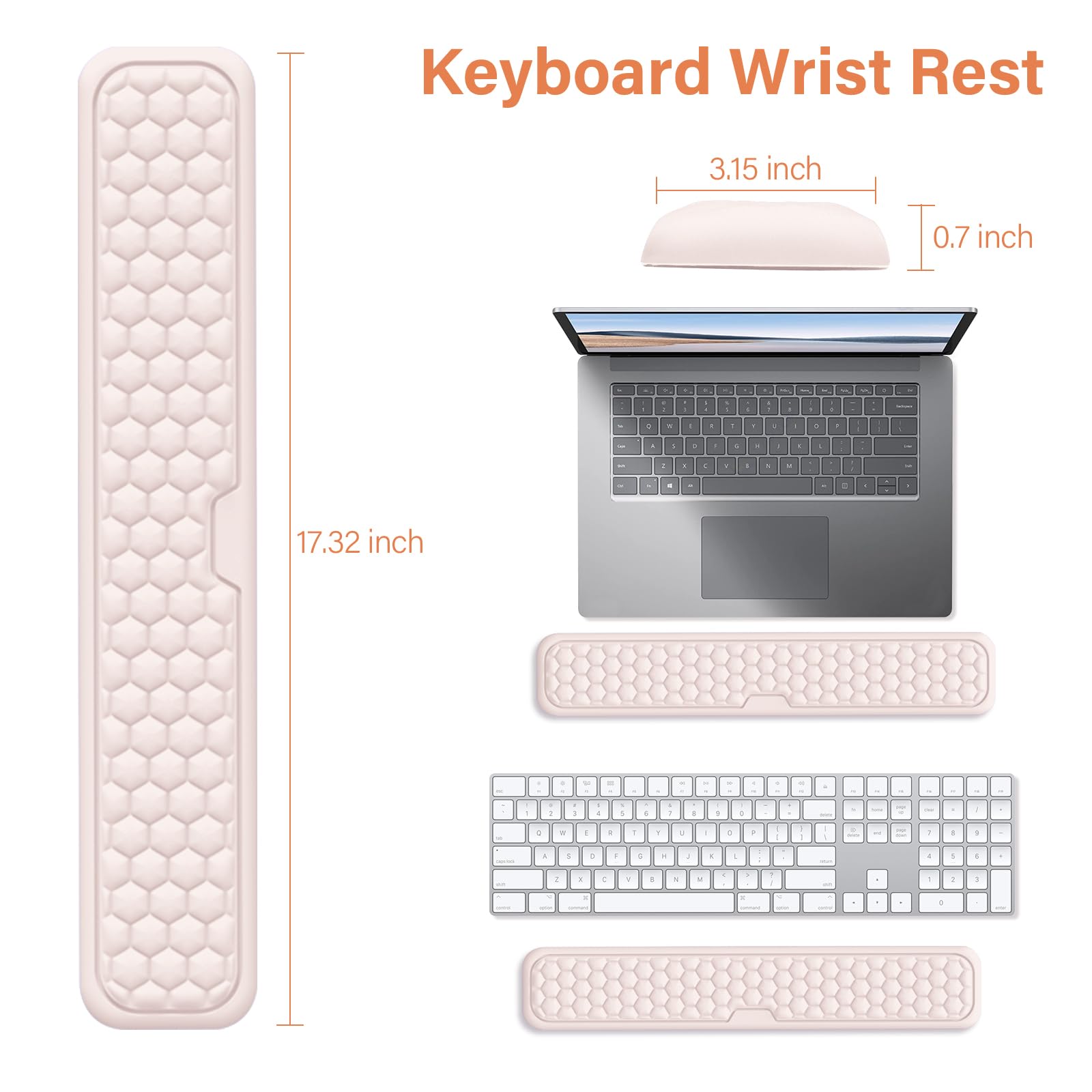 MOSISO Grande Tappetino Mouse Gioco&Poggiapolsi Tastiera Massage&Tappetino Mouse&Coaster,Set Cuscinetti Ergonomici Antiscivolo e Cuscino Typing Facile con Memory Foam L'Ufficio Domestico,Albicocca