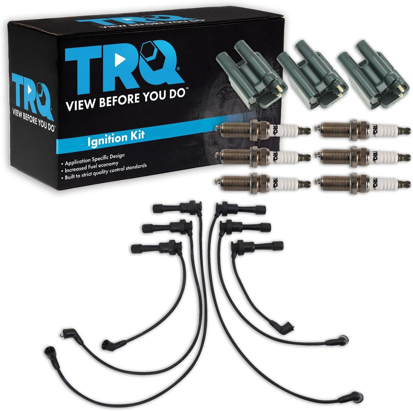TRQ Ignition Coil and Spark Plug Kit 10 Piece Spark Plug Wire Set Iridium Spark Plugs Compatible with 1991-1999 Mitsubishi 3000GT 1992-1995 Diamante