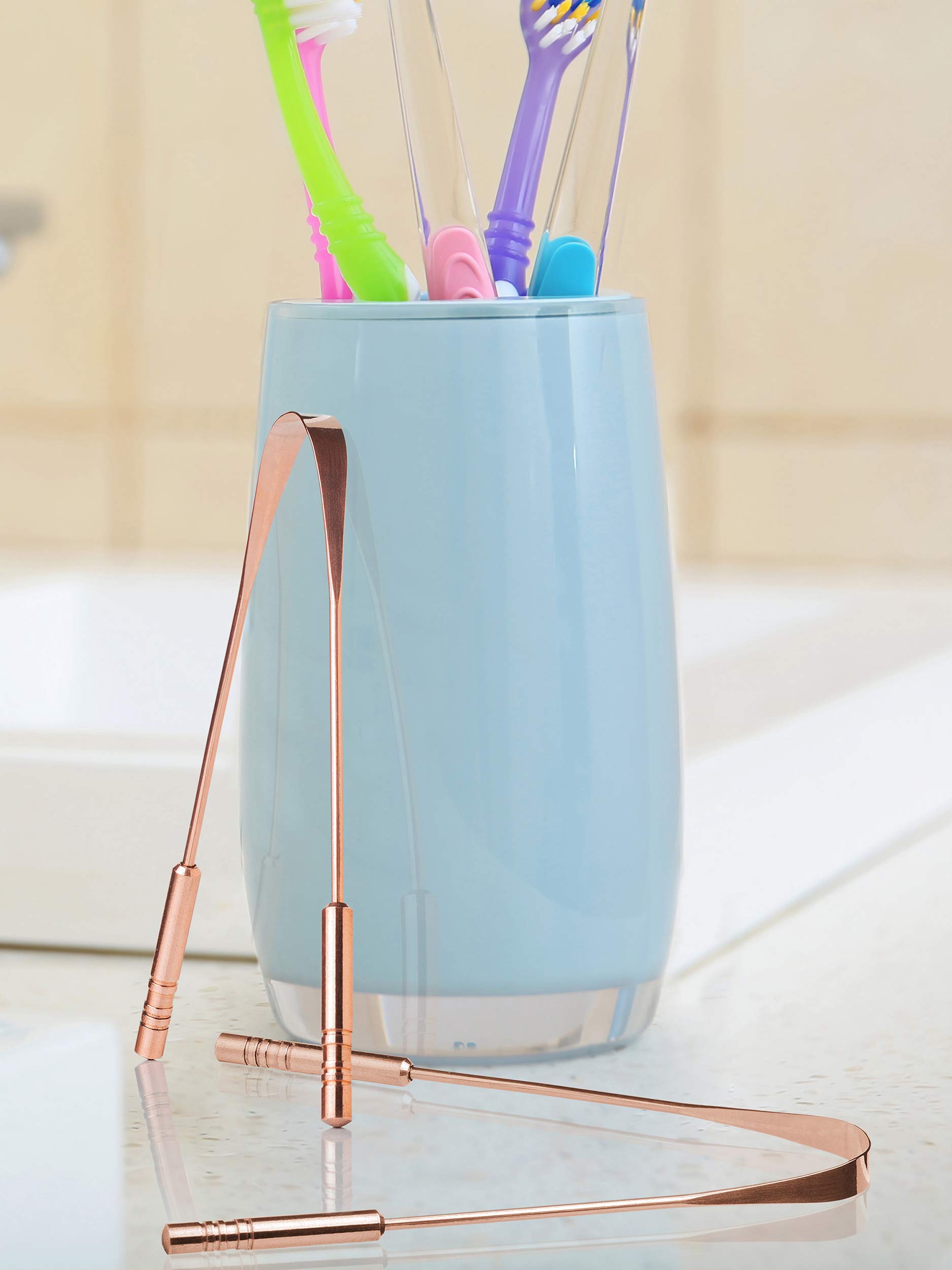Tongue Scraper, Ayurvedic Antimicrobial Metal Tongue Cleaner (Pack Of 2) Made Of Pure Copper For Daily Oral Dental Hygiene Fresh Breath And Health + Cotton Pouch 3