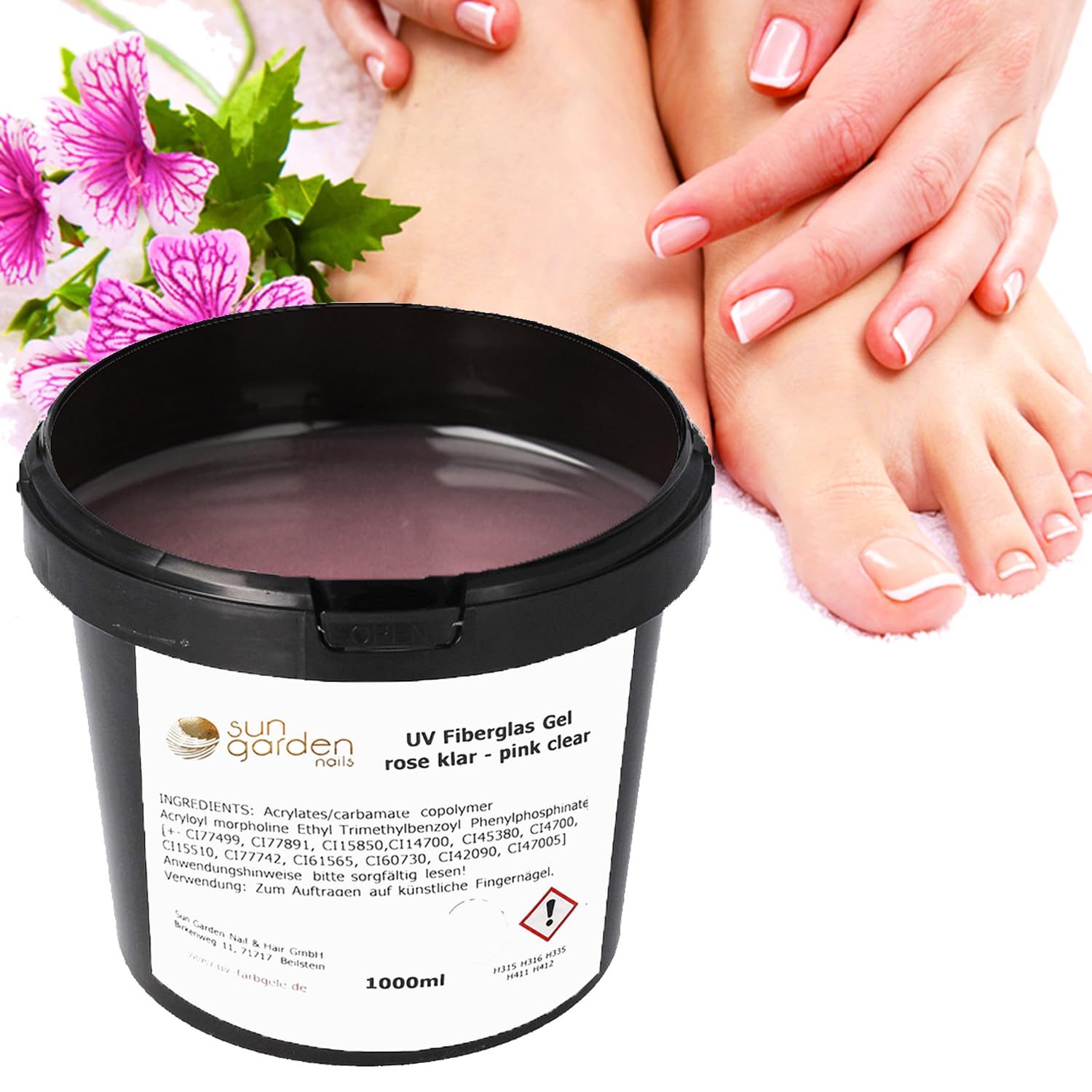 Gel UV in fibra di vetro rosa trasparente, 1000 ml, Premium Line – Gel di finitura, top coat – High Gloss Gel 1 fase
