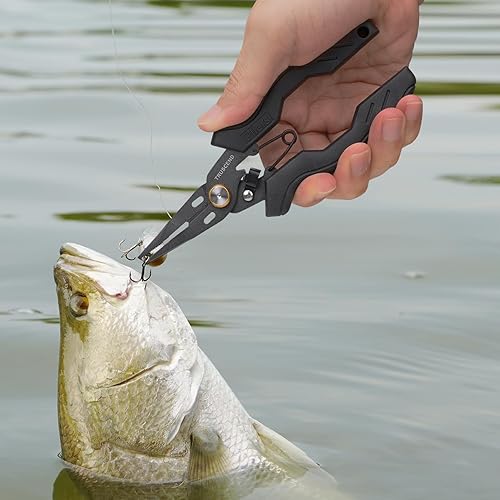 Miniatura 6 de TRUSCEND Juego de alicates de pesca con retráctil de pesca Zinger, resistente al agua salada, equipo de pesca multifunción recubierto de teflón,
