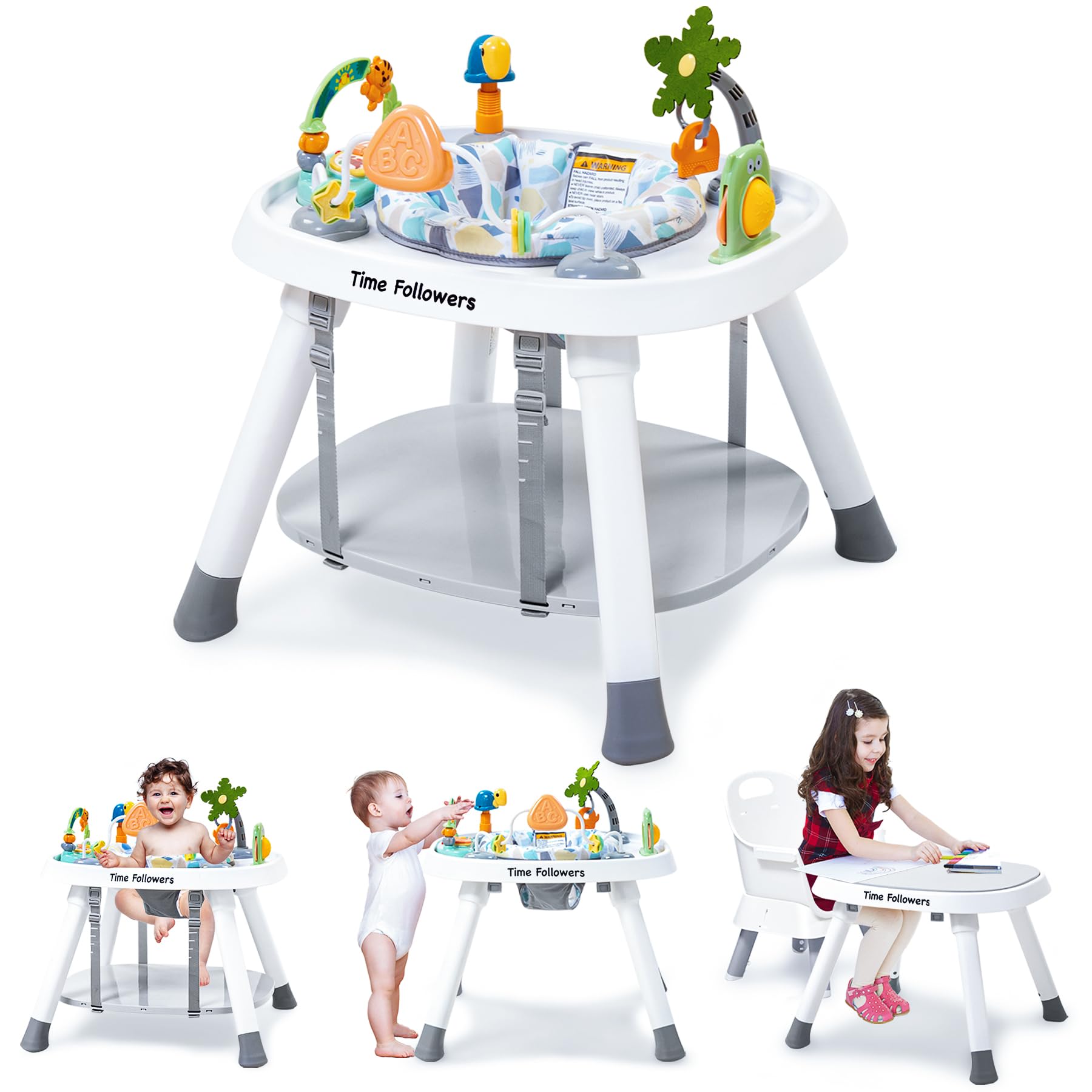 Time Followers® Baby Activity Center | 3-Stage 4Modes Activity Center & Play Table | Montessori-Inspired Design | Exersaucer, Jumper & Bouncer for Baby Ages 6M+ (White)