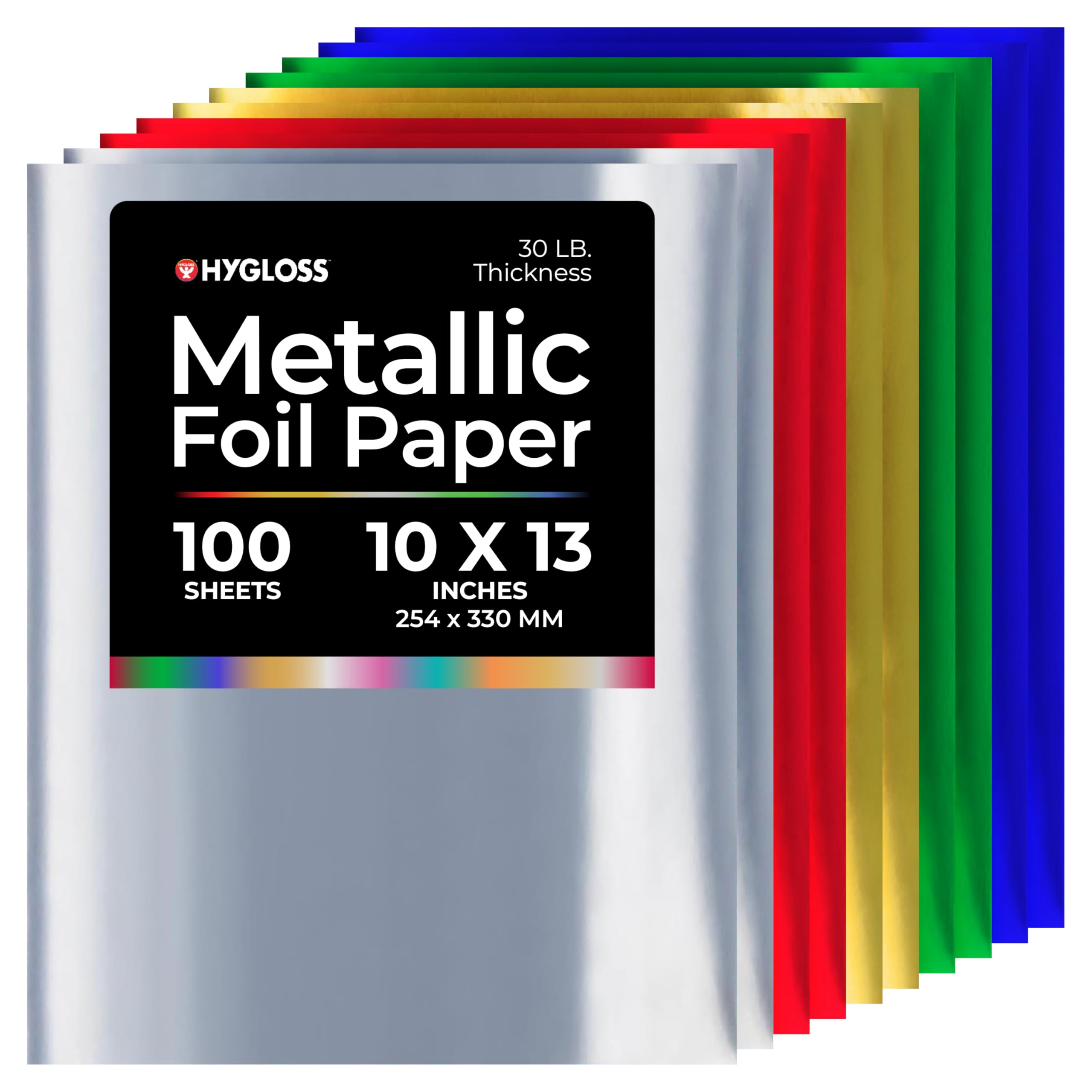 Hygloss Metallic Foil Paper - 100 Sheets 5 Assorted Colors Shiny Papers - 10 x 13 Inches - Ideal Foil Papers for Crafts - Shiny Craft Paper Sheets 5 Assorted Colors 100 Sheets