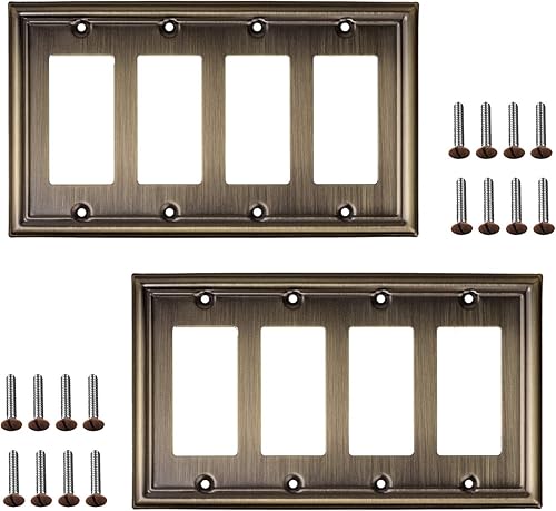 Miniatura 8 de SleekLighting  Placas de pared decorativas de latón antiguo biselado  Enchufe eléctrico y cubiertas de interruptor  Estilo palanca de 1 banda