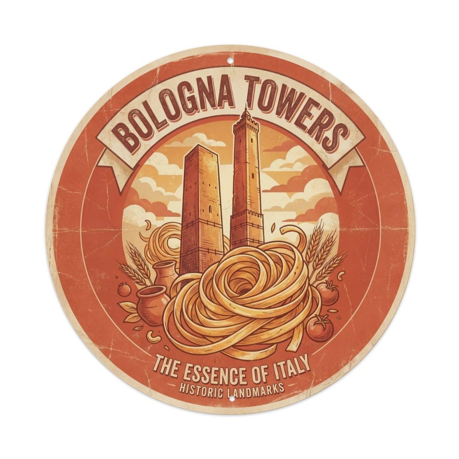 Towers Bologna Italy Culinary Travel Retro Metal Tin Sign
