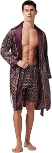 Tony & Candice Men's Satin Robe Lightweight Long Sleeve Silk Kimono Bathrobe with Shorts Set Sleepwear
