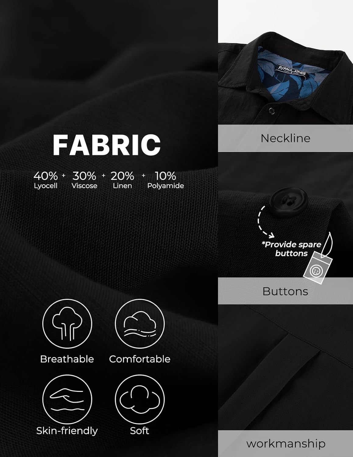 PJ PAUL JONES Men's Casual Button Down Shirts Long Sleeve Linen Beach Wedding Shirt Summer Vacation Shirt for Men - Image 3