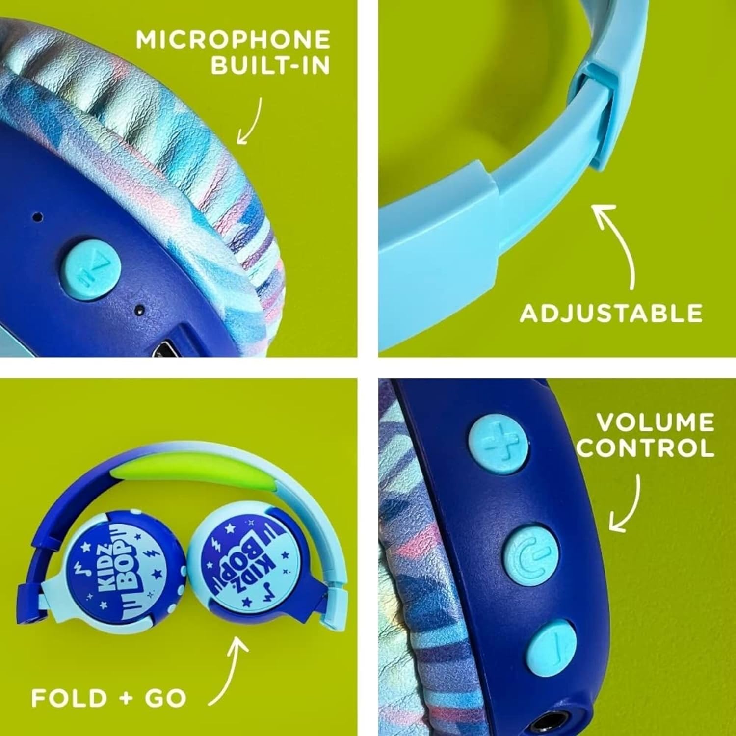 Move2Play, Kidz Bop, Bluetooth Headphones for Kids | Hi-Def Microphone & Speakers | 94dB Volume Limiting | Wireless | Adjustable | School Use | Gift 3 4 5 6 7 8+ Year Old Girls Boys