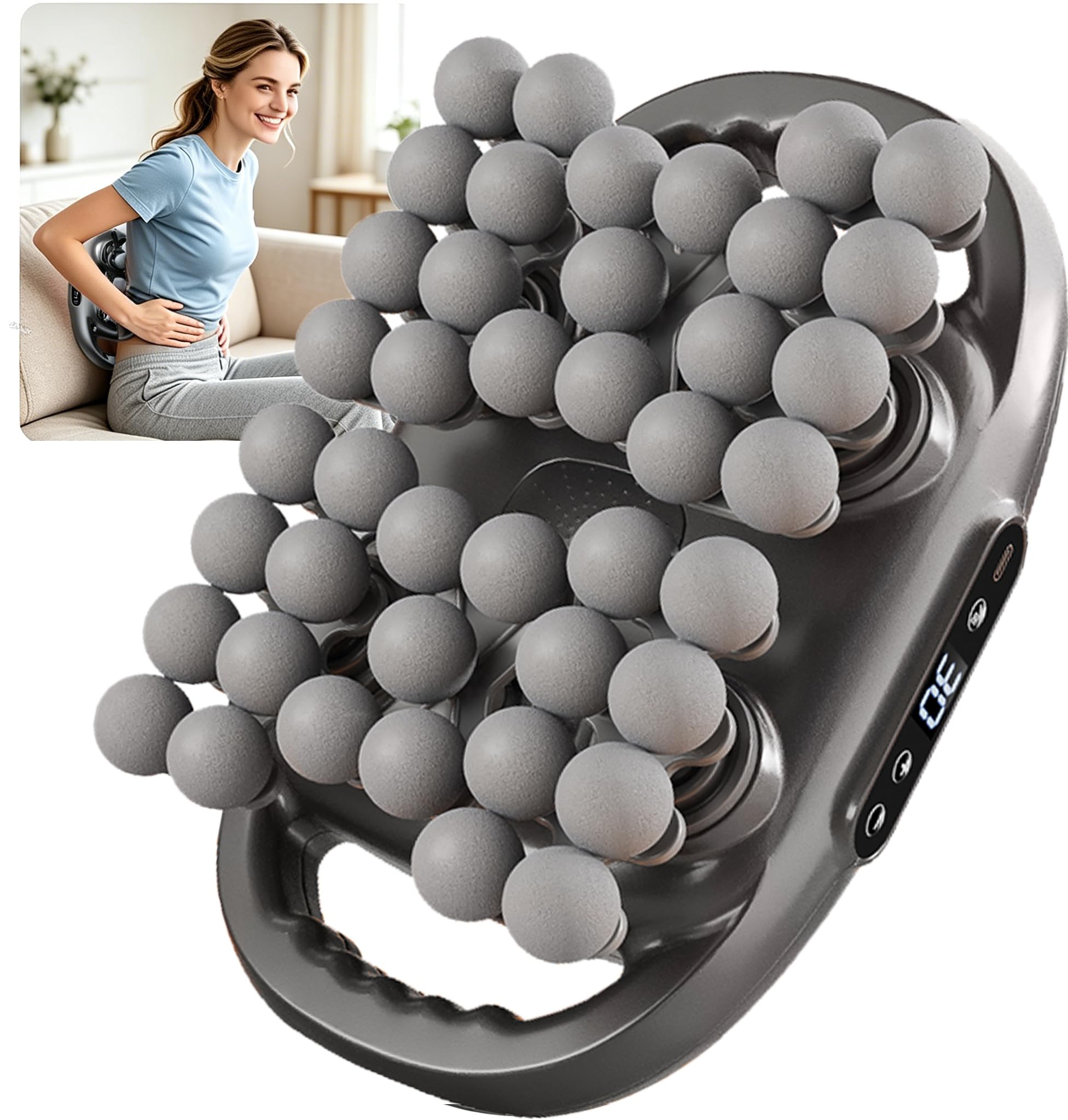 Masajeador Eléctrico de 42 Cabezas con Calor, 9 Niveles de Intensidad y Temp. Ajustable, Alivia Dolor de Piernas y Espalda, Regalo Perfecto para el Día del Padre, Ideal para Oficina, Gimnasio y Hogar