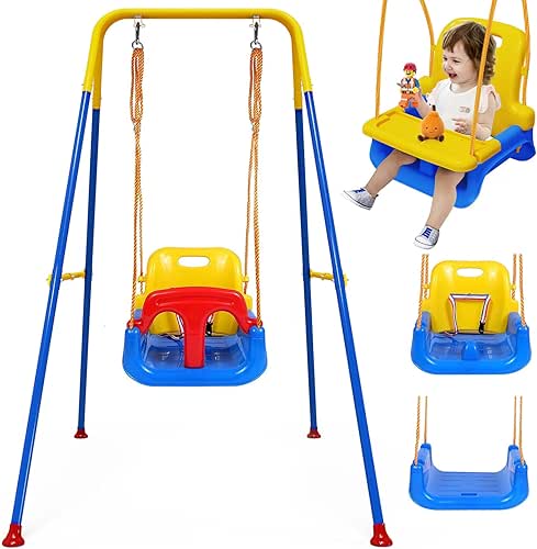 Upgraded Toddler Swing with Tray, Baby Swing Outdoor with Detachable