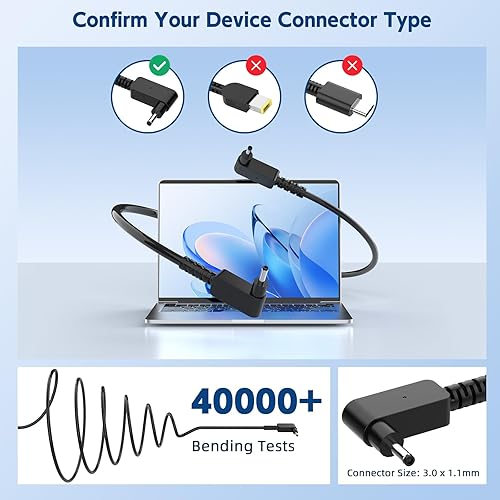 Miniatura 3 de Acer - Cargador de laptop de 65 W para Acer Chromebook 11 13 14 15 R11 R13 CB3 CB5 C740 C720 C738T C731 C738T CB3-532 N15Q8 N15Q9 N16Q1 A13-045N2A