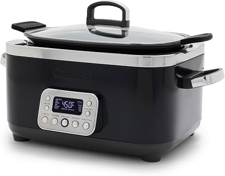 GreenPan Elite 8 - in -1 Programmable 6QT Electric Slow Cooker, Dishwasher Safe Lid & Removable Crock, PFAS-Free Healthy Ceramic Nonstick Multi-Cooker, Sear, Saut /Brown, Steam Basket, Roast, Black