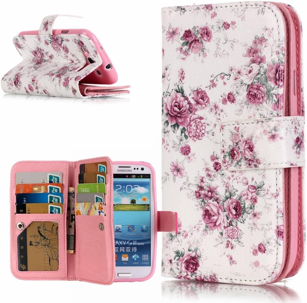 BoxTii Samsung Galaxy S3 Case + Free Screen Protector, Leather Case with TPU Cover for Galaxy S3, Flip Wallet with Card Slots for Galaxy S3 (#10 Flower)